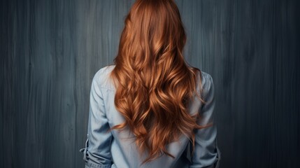 Gorgeous long copper hair in the rear. Generative Ai.