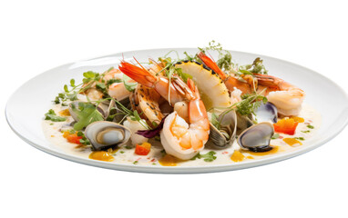 Bountiful Flavors of Neptune Harbor in Seafood Delicacies on White or PNG Transparent Background.