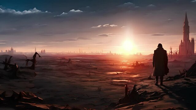 Follow a shadowy figure as it traverses a desolate wasteland where time stands still and memories come to life.