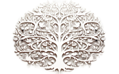 Paper Tree Sculpture, a Green Statement in Sustainable Paper Crafting on White or PNG Transparent Background.