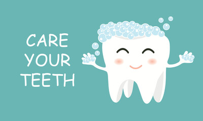 Dentistry icons set. Cute tooth, children's dental care. Mirror, oral hygiene. Vector illustration of dental instruments.