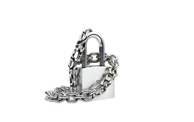 Padlock and Chains, Forming a Network of Security and Protection on White or PNG Transparent Background.