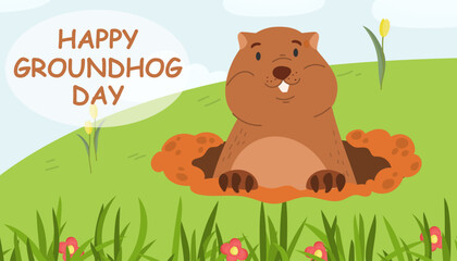 Obraz na płótnie Canvas Happy Groundhog Day vector illustration.