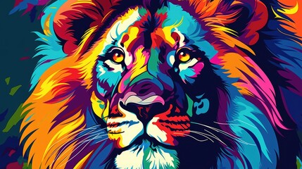 Colorful pop art style. Lion isolated on a white background. Bright animal Leo. Print on canvas or download