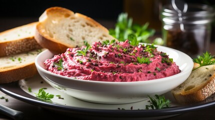 Beetroot spread with bread. 