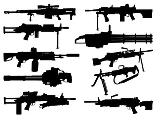 Machine Gun Silhouette vector art white background