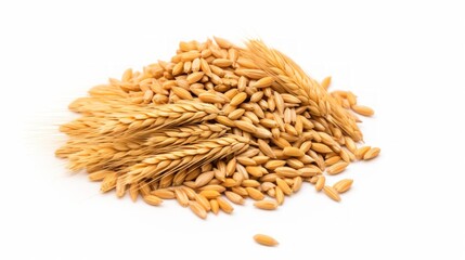 A close-up realistic photo of a small pile of wheat grains on a white background Generative AI
