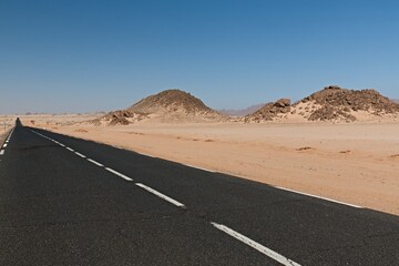 Route du Tassili road leading through Tassili n Ajjer National Park. Sahara desert, Algeria, Africa.