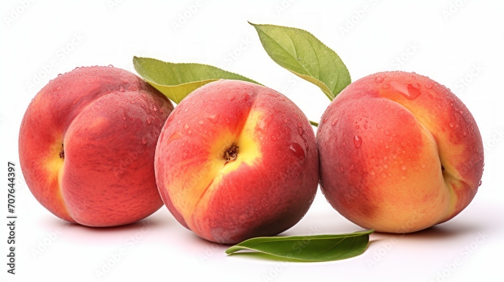 Aufkleber Close-up realistic photo featuring three juicy nectarines on a white background Generative AI