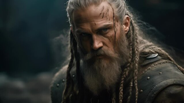 A chiseled jawline accentuated by a neatly trimmed beard, portraying a disciplined Viking who values order and structure.