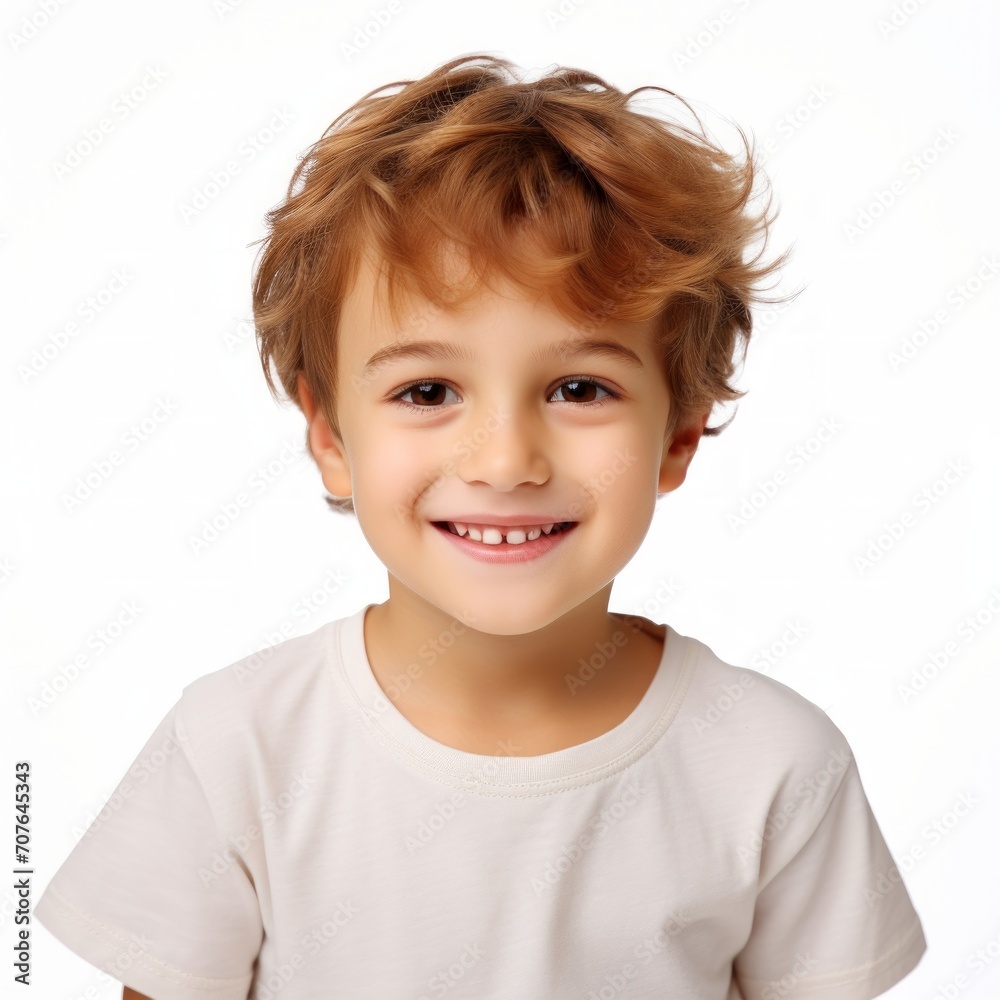 Poster stock image of a child in casual clothing on a white background generative ai