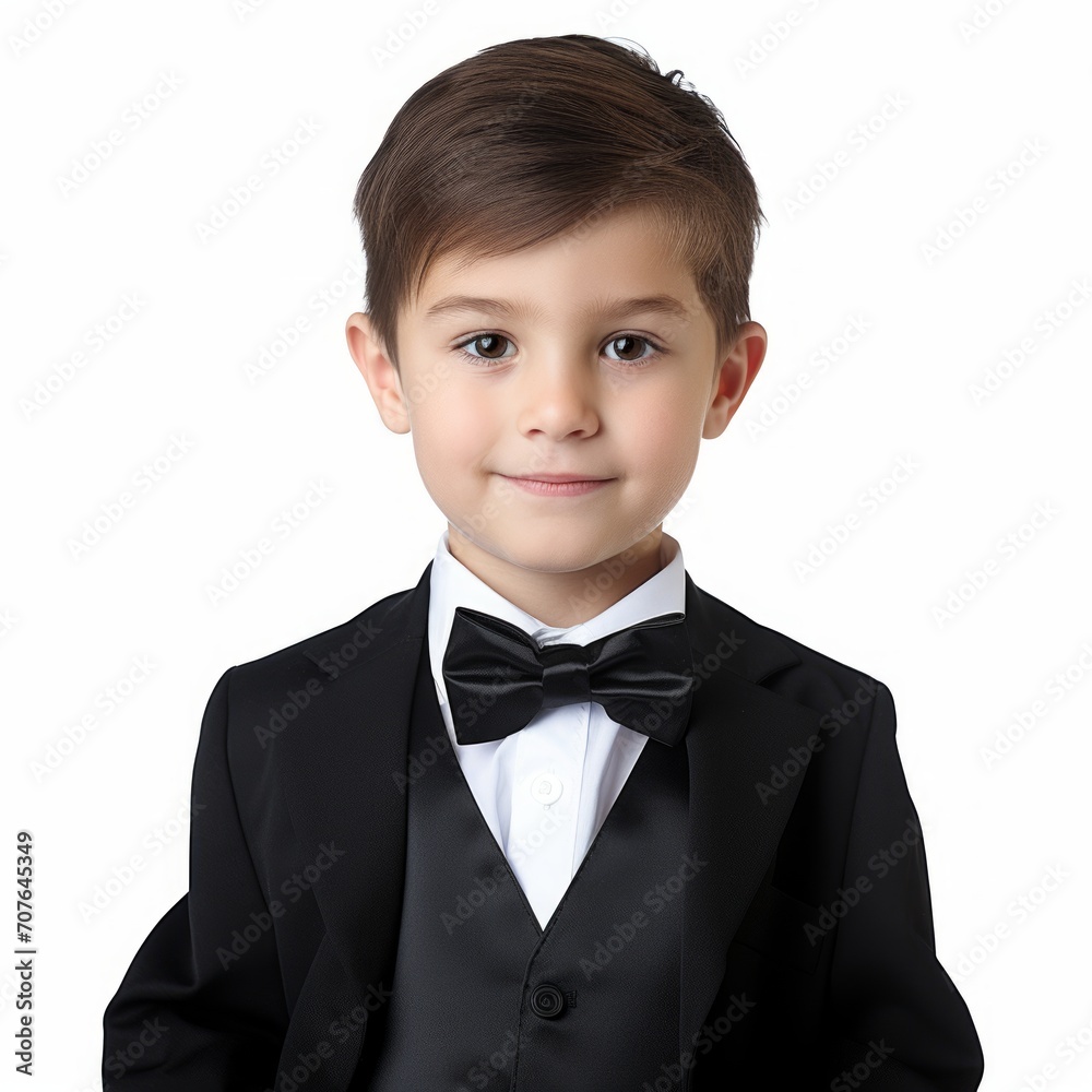 Poster Stock image of a child in a formal outfit on a white background Generative AI