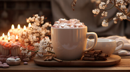 Realistic hot chocolate neutral palette warm lighting