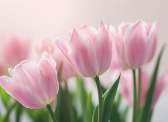 Pink tulips on a light pastel background