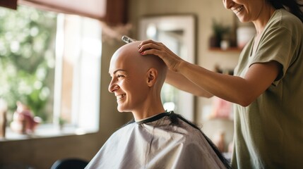 Cancer patients hair cutting - obrazy, fototapety, plakaty