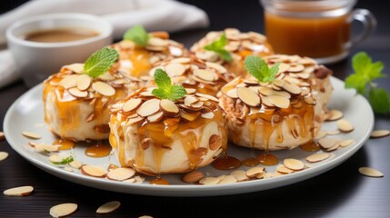 Obraz na płótnie Canvas muffins of muesli, honey and peanut butter on a plate.