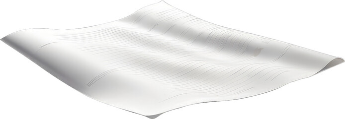Blank white paper square flying in the wind, isolated on transparent PNG background