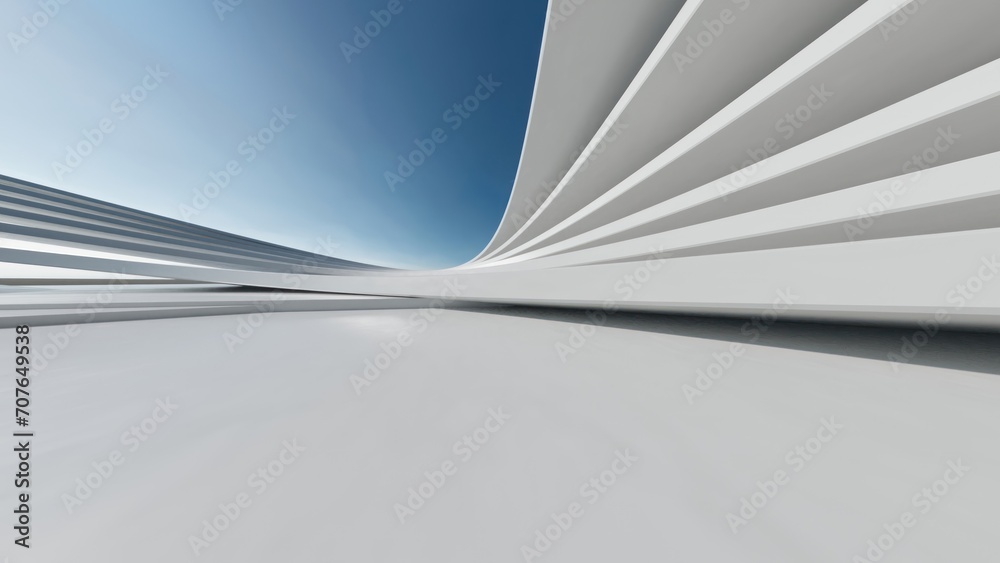 Aufkleber 3d render of abstract wavy futuristic architecture with concrete floor..