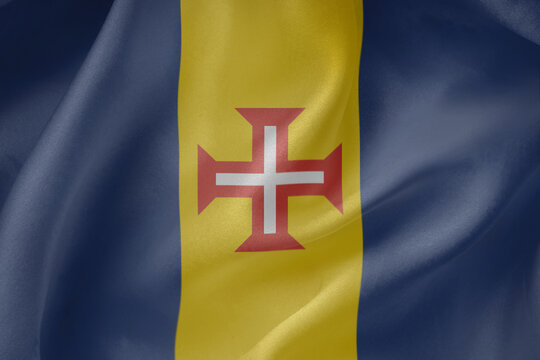 madeira  waving flag close up fabric texture background