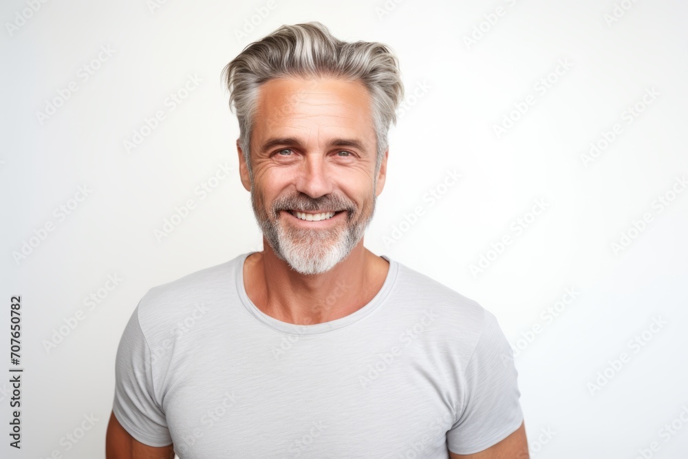 Wall mural portrait of handsome senior man with grey hair. isolated on white background.