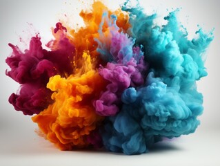 Colorful rainbow holi paint color powder explosion, white background,