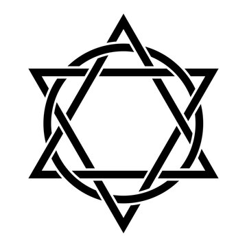 Symbol of a hexagram with interlacing circles. Two triangles interlaced with a circle. Christian emblem, representing eternity and perfection of the Trinity, union between Father, Son and Holy Spirit.