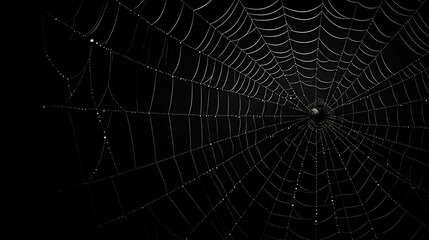 Spider web silhouette against black wall - halloween theme dark background, generative ai