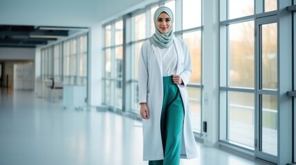 Smiling Arab female Doctor with hijab at hospital