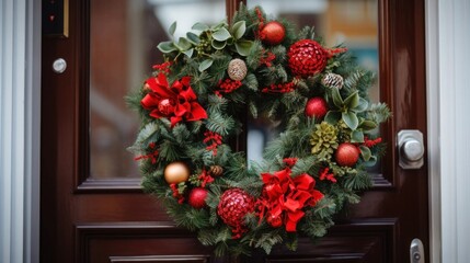 Fototapeta na wymiar handcrafted wreath hanging on a front door