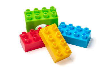 Colorful plastic construction blocks Children's construction kit Educational concept   - 707654363