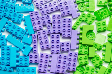 Colorful plastic construction blocks Children's construction kit Educational concept   - 707654364