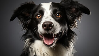 a happy white black dog ,