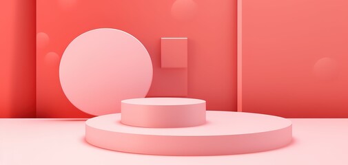 Minimal abstract clean podium with ball pink color background. Minimal abstract podium mock up design for product presentation background or branding concept.