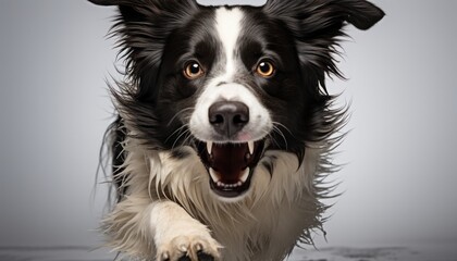 a happy white black dog ,