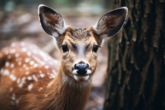 Portrait of beautiful wild deer in forest
