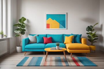 Colorful corner sofa in apartment
