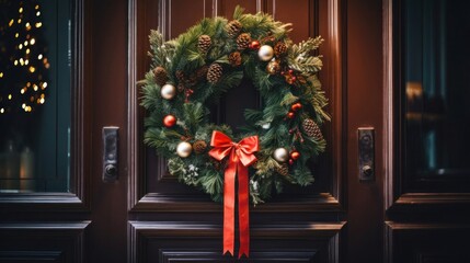 Fototapeta na wymiar handcrafted wreath hanging on a front door
