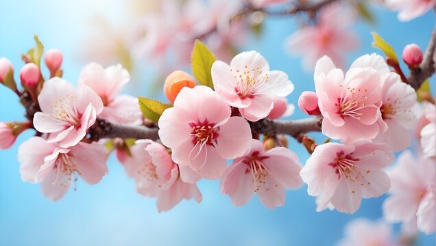 beautiful floral spring abstract background, tree blossom, peach, horizontal photo