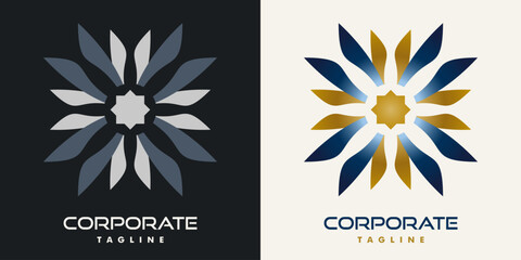 Fototapeta na wymiar Exclusive company logo golden blue flower