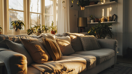 Home comfort, living room with sofa and interior details, homely atmosphere and comfort concept