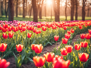 Tulip field. Beautiful bouquet of tulips. colorful tulips. tulips in spring,colourful tulip