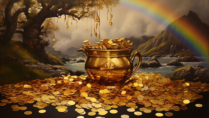 St.Patrick's Day golden pot with gold coins