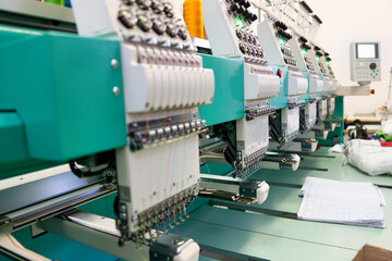 multi head embroidery machine, at work in a textile factory