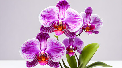 Beautiful purple orchid flowers on a white background. Close-up.