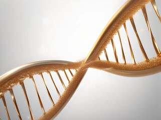 a close up of golden chromosome on light background.