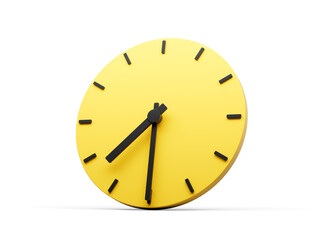 3d Simple Yellow Round Wall Clock 7:30 Seven Thirty Half Past 7 On White Background 3d illustration