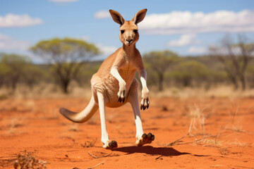 Cute park wildlife joey wild animals grass kangaroo mammal australia australian marsupial nature - obrazy, fototapety, plakaty