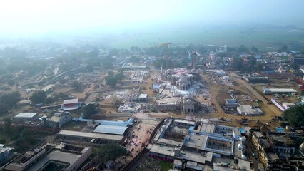 Fototapeta na wymiar Ayodhya Drone view Shri Ram Mandir, Shri Hanuman Garhi Mandir, Lata Mangeshkar Chowk and Ram ki Paidi Ghats