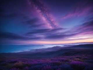 purple sky and sea nature background. Generative AI