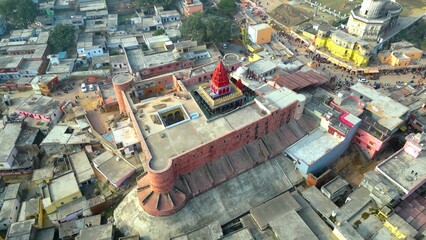 Ayodhya Drone view Shri Ram Mandir, Shri Hanuman Garhi Mandir, Lata Mangeshkar Chowk and Ram ki Paidi Ghats - obrazy, fototapety, plakaty